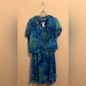 Studio I Blue and Green Floral Jacket Dress